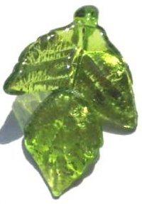 1 35x25mm Green with Silver Foil Lampwork Twisted Leaf Pendant